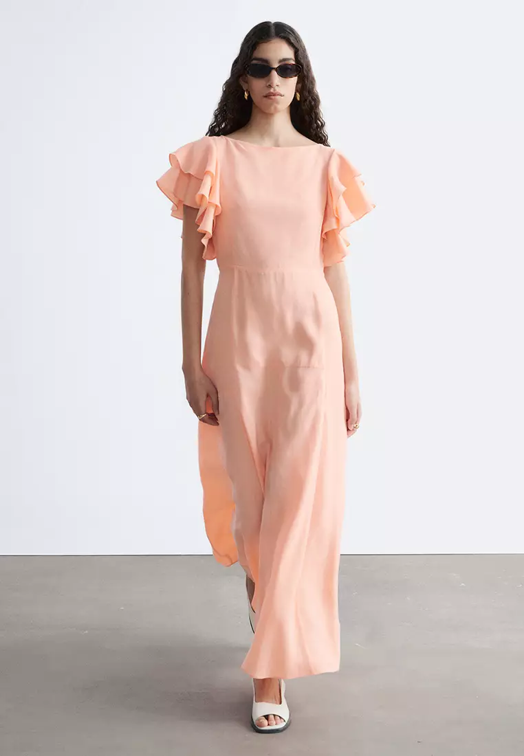 Frilled Satin Maxi Dress