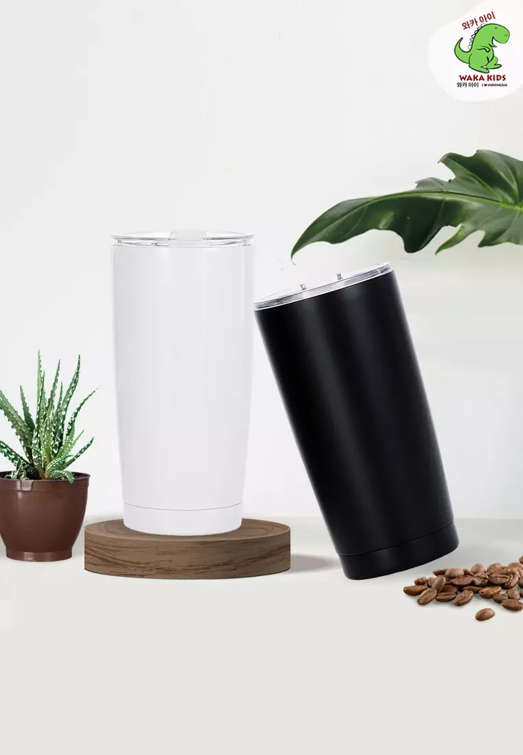 Wakakids Botol Minum Stainless Steel Termos Cup Gelas Mug Tumbler Mobil Simple 600ml K4010 Venrc Putih
