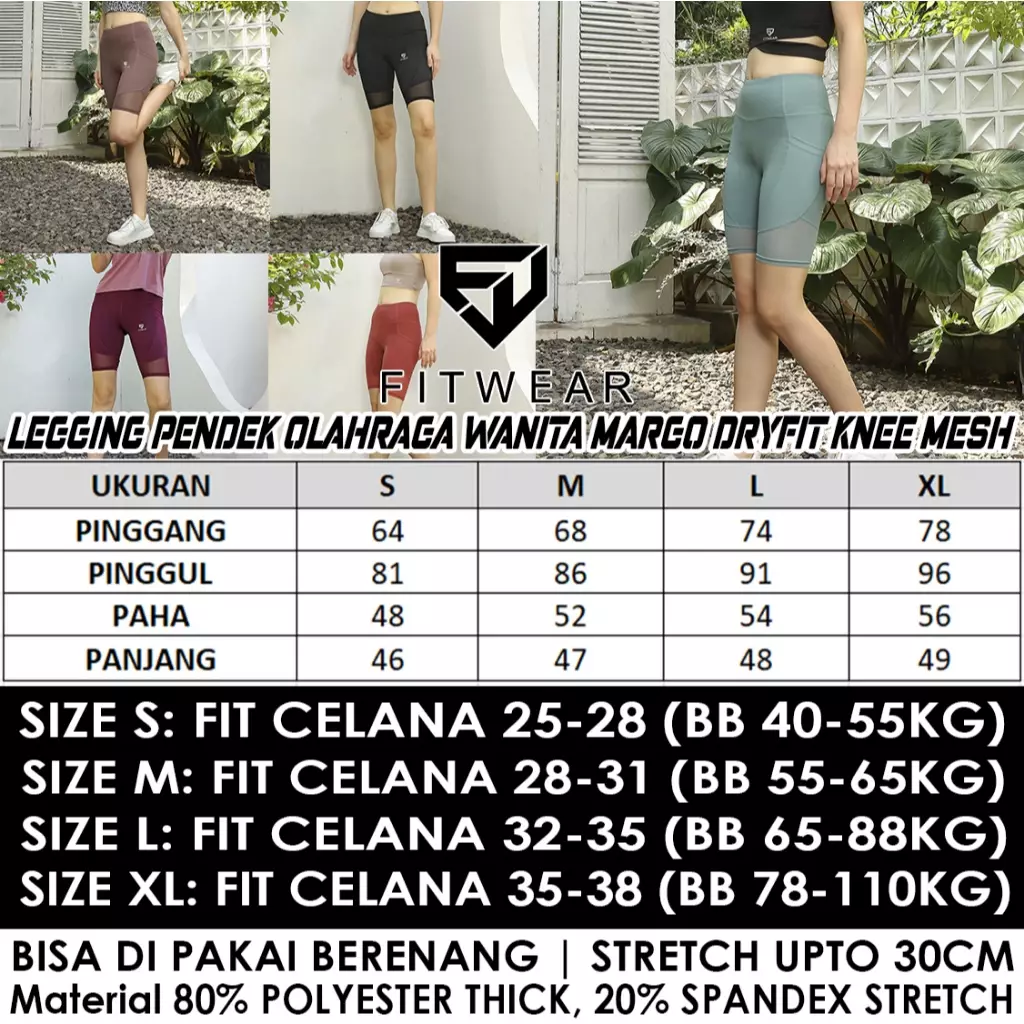 Fitwear - Celana / Legging Pendek Olahraga MARGO DRYFIT KNEE MESH - BLACK