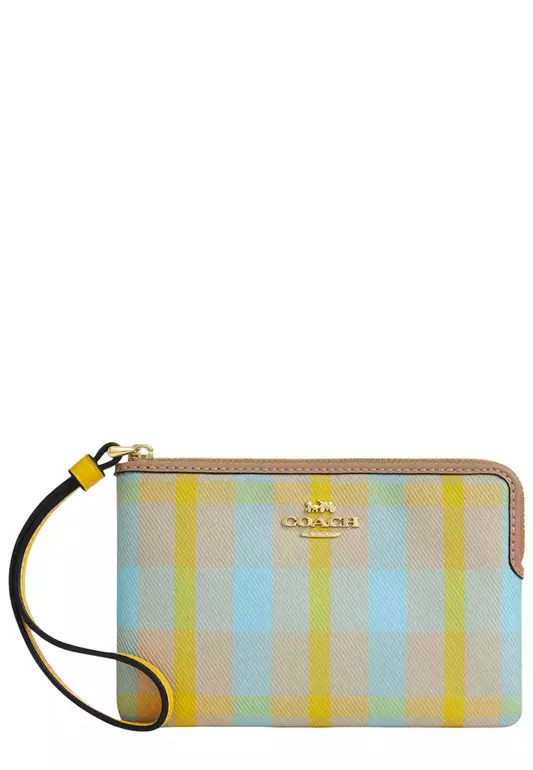 Corner Zip Wristlet with Plaid Print - Bright Maize Multi CBP18