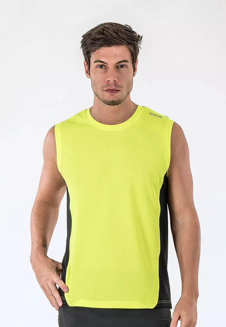 Amnig Men Pace Running Tank Top Safety Yellow