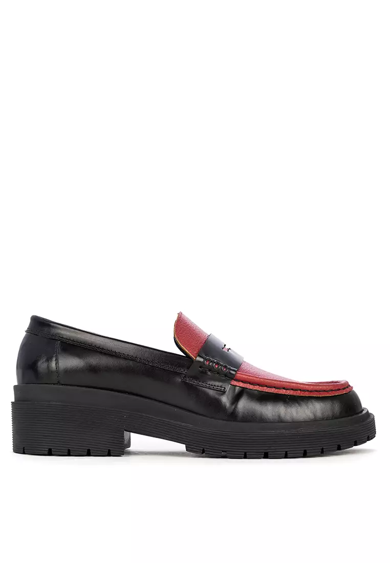 Discount on Bristol Shoes  shoes - SKU: Ashanti Black And Red Lug Sole Penny Loafer