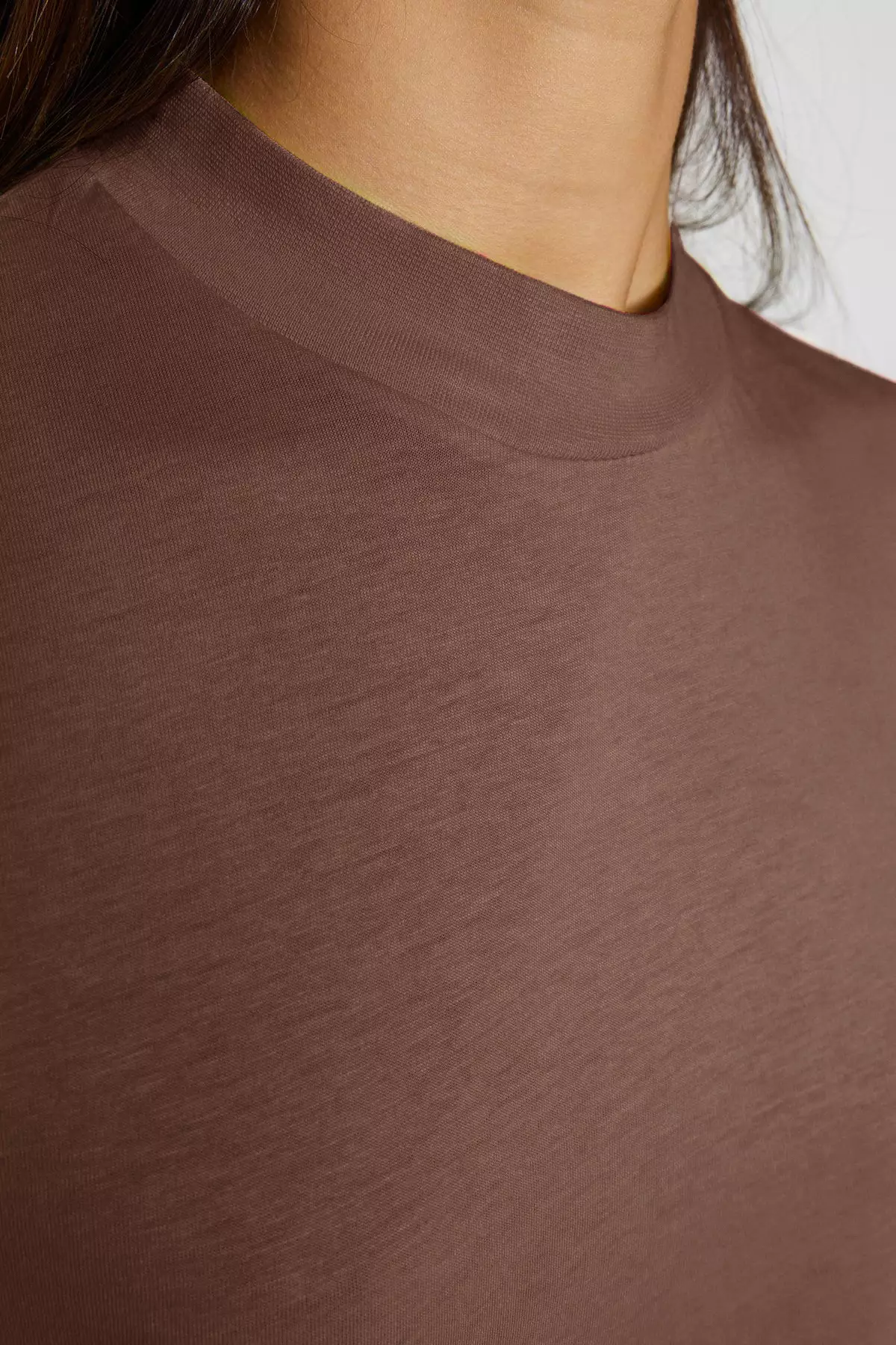 Light Brown 100% Cotton Basic Regular/Normal Pattern Stand Collar Knitted T-Shirt TWOAW20TS0096