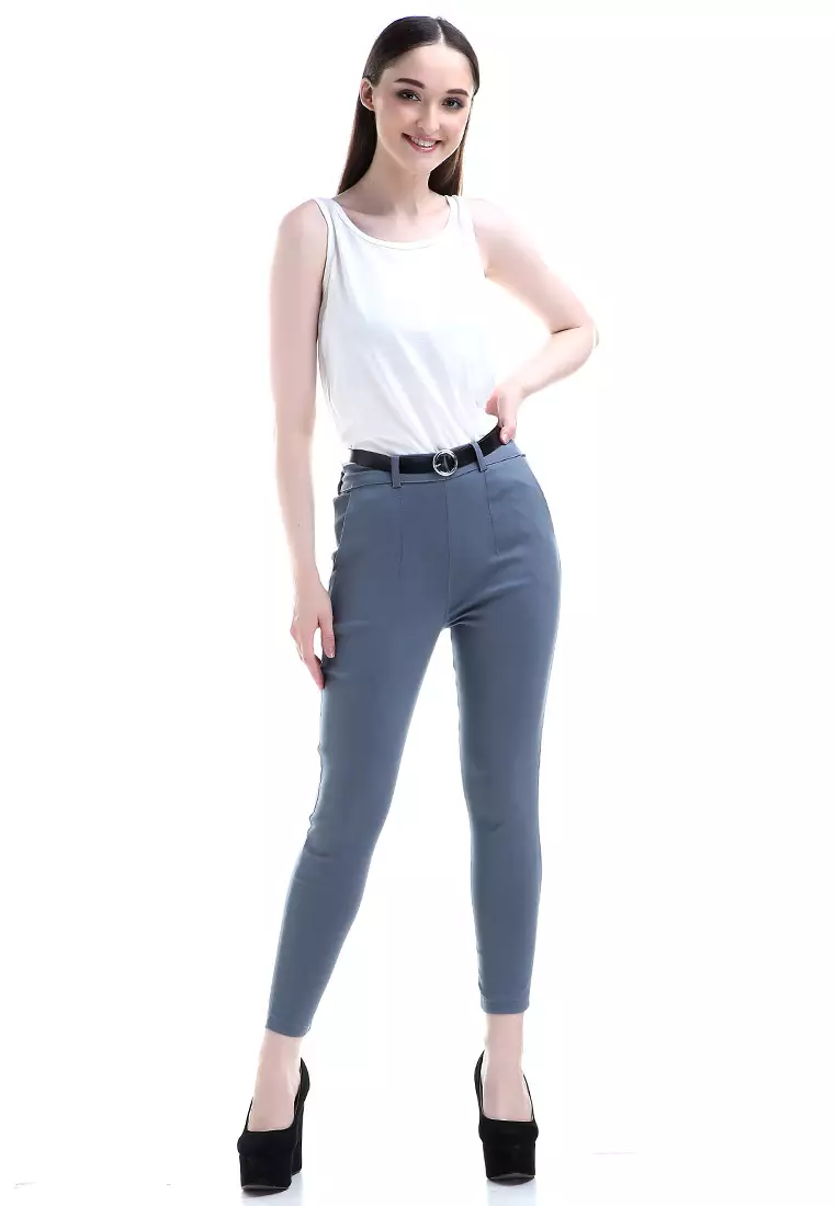 Hazel Celana Chino Wanita Bawahan Kasual Baggy Pants Woman - Light Grey