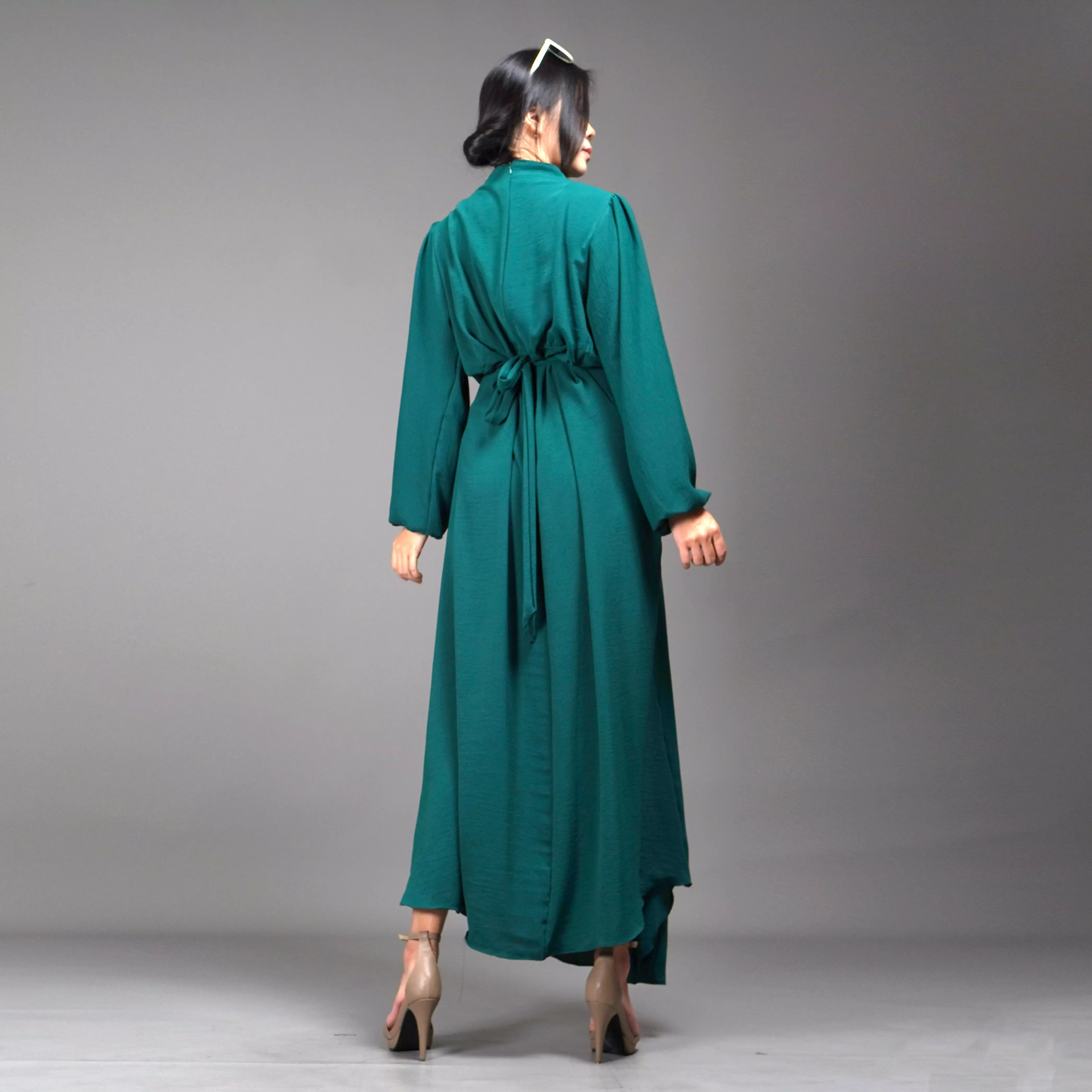  HALTERIA Longdress Polos Baju Dress Kondangan Wanita - HIJAU