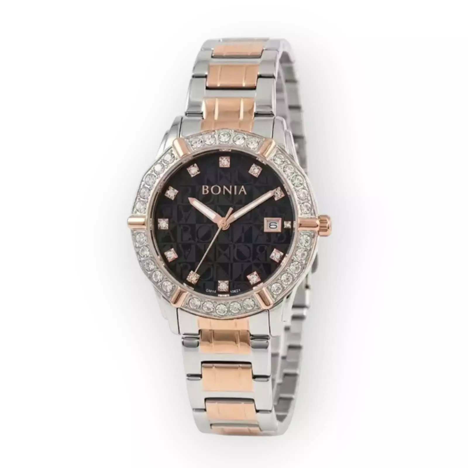 Bonia BNb10651-2633S Hitam Rantai Silver Kombinasi Rosegold Cewek