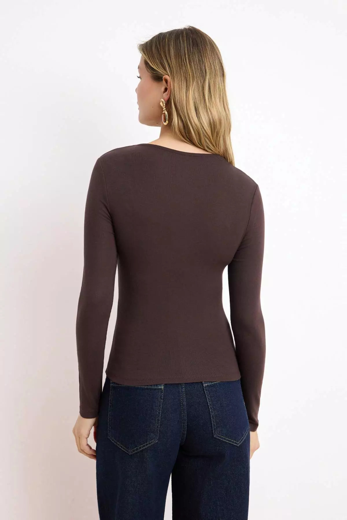 Brown Regular/Normal Fit V-Neck Short Sleeve Soft Knitted Blouse Twoss26Bz641