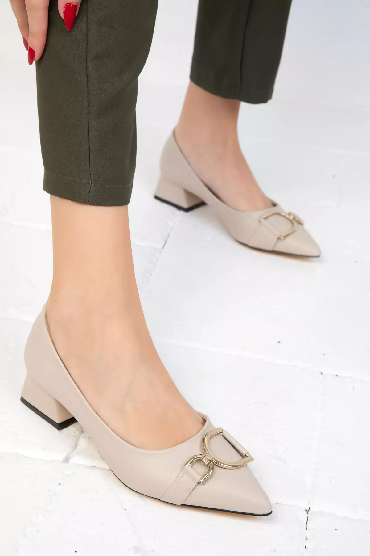 Beige Classic Women's Heeled Shoes - 19548