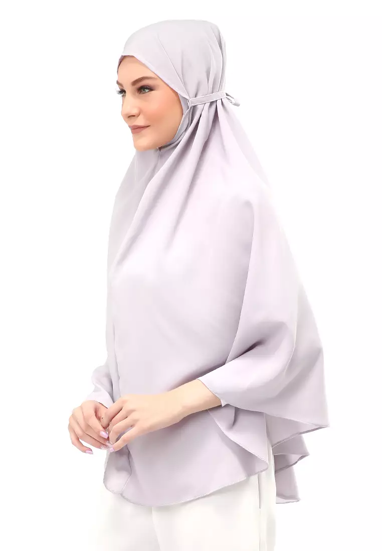 Nindy Jilbab Khimar Bergo Jumbo Motif Polos Relaxed Fit - Silver