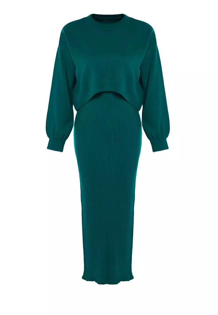 Green Midi Knitted Sweater-Dress Set TWOAW25EL00060