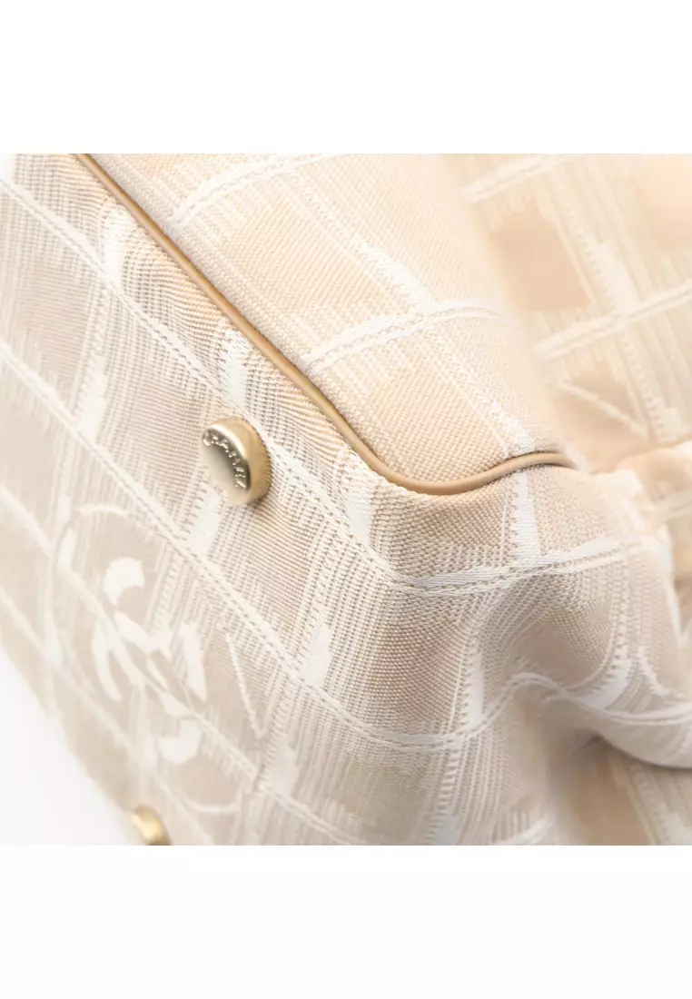Pre-Loved Chanel New travel line MM Handbag tote bag nylon canvas leather beige gold hardware