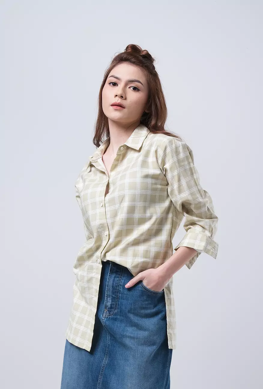 Kemeja Wanita Rona Lime Offwhite
