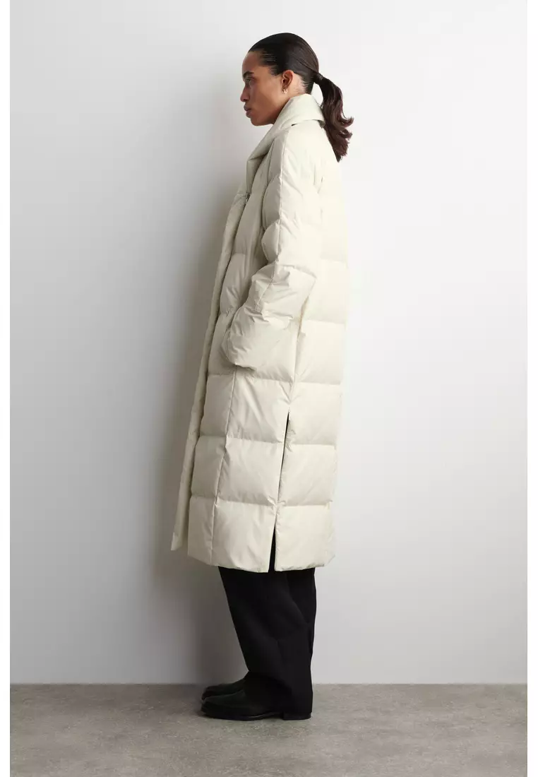 SHAWL-COLLAR QUILTED DOWN LONG COAT