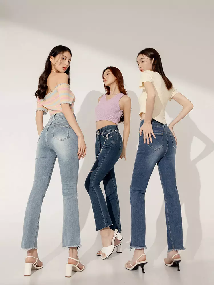 High-Waisted Frayed Hem Flare Pants (Short/Regular Length) [BA7081]