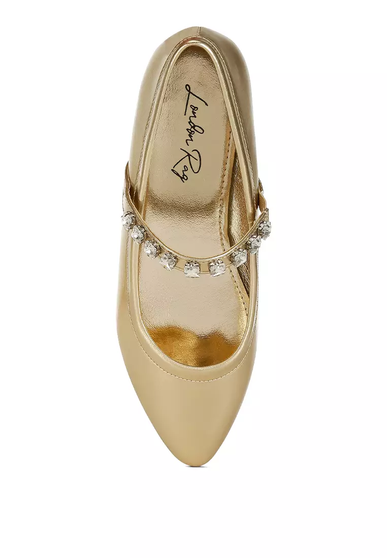 Sepatu Balerina Mary Jane Metalik dalam Warna Emas