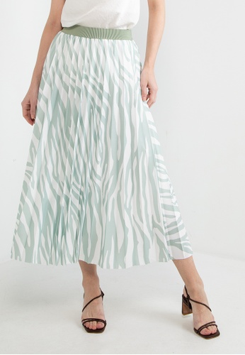 Touche Prive blue Zebra Print Pleated Skirt 57866AAA142762GS_1