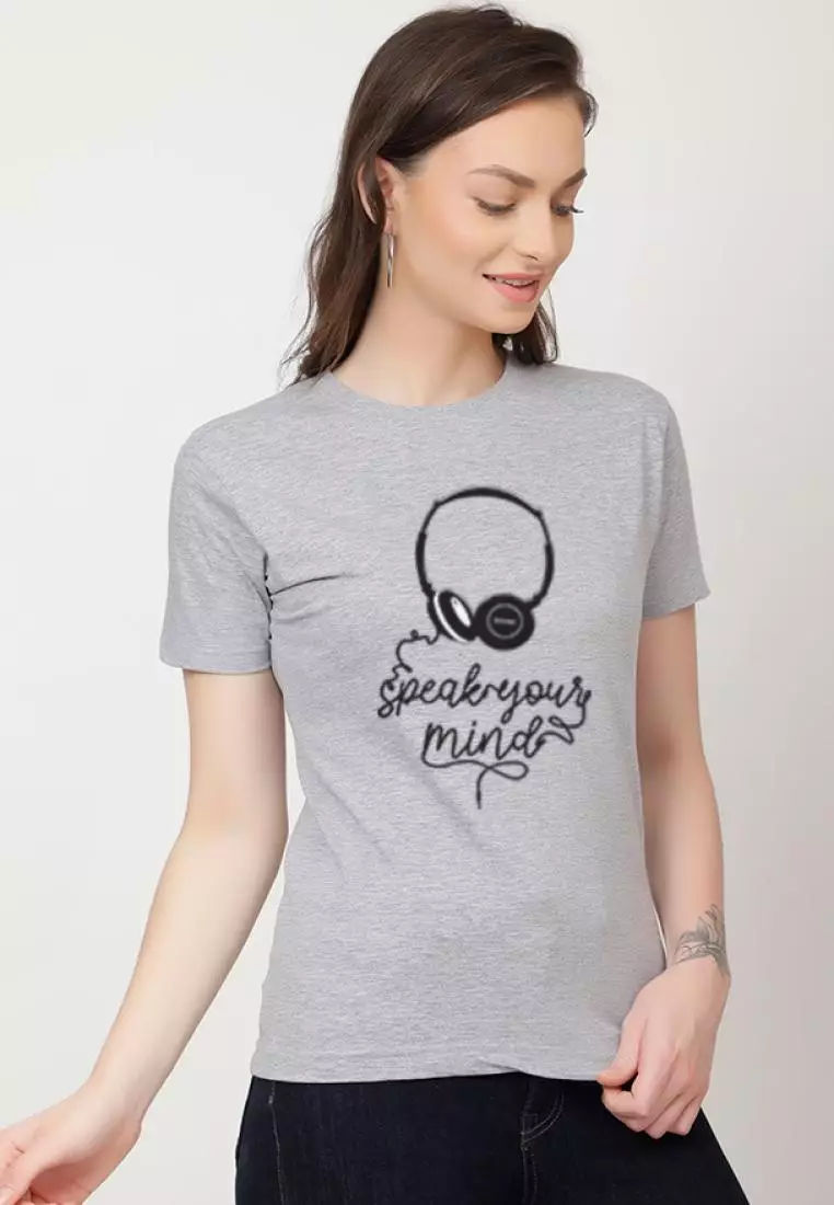 Speak YourMind Relaxed Short Sleeve Stylish Grey Cotton Casual Graphic Print Tee/TShirt