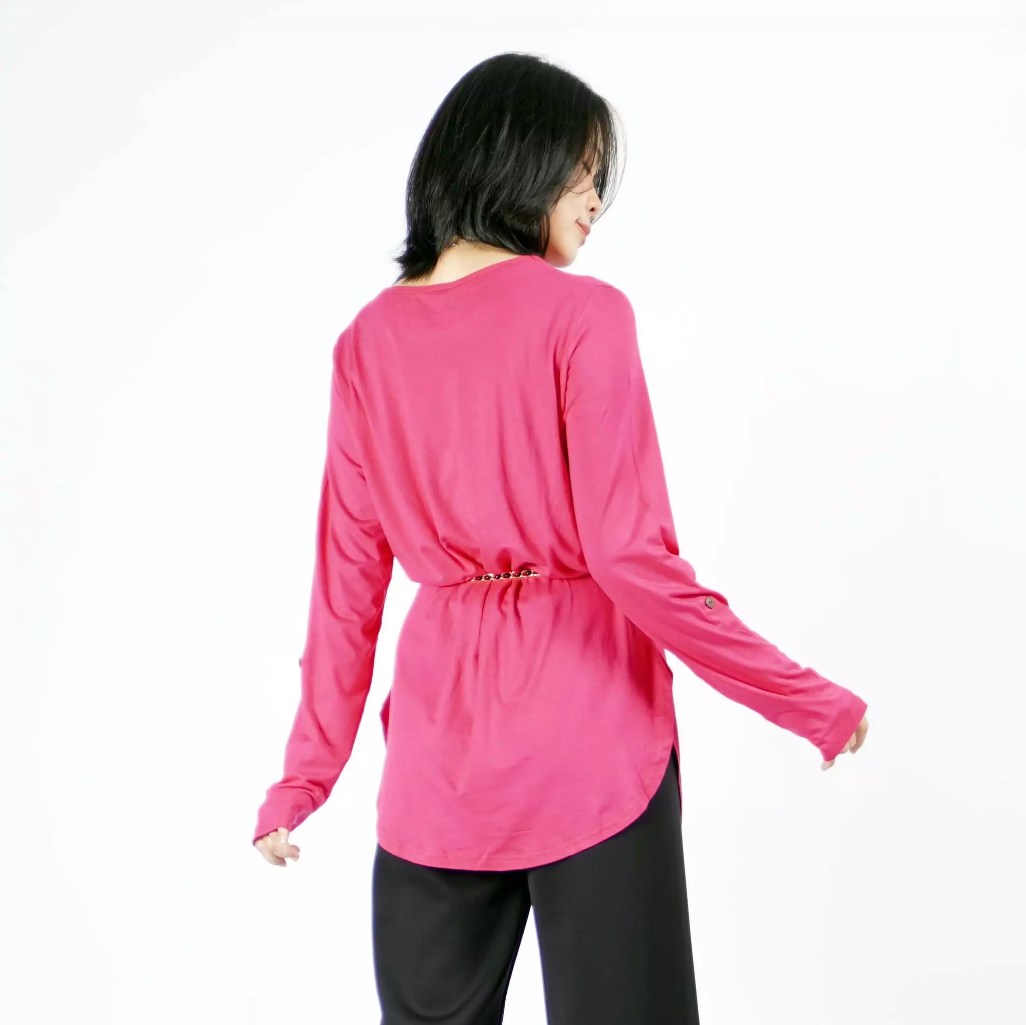  JASMINE TOP Tunik Polos Kaos Lengan Panjang Wanita Oversize TShirt - Fuchsia
