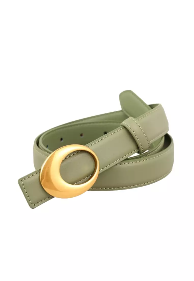 Genuine leather belt for women with vintage gold arc buckle decoration