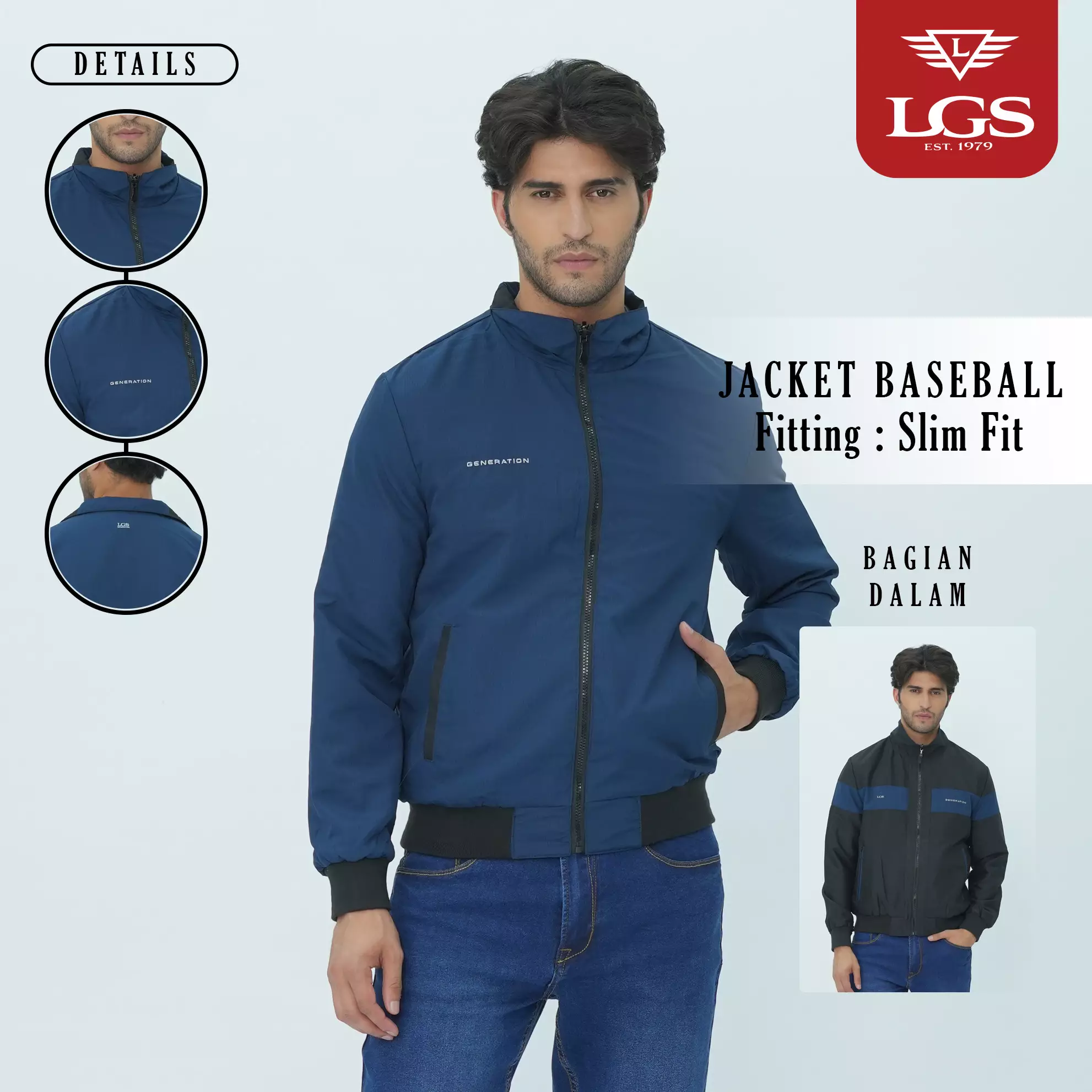 LGS - Jaket Parasut - 2 Side - Standing Collar - Biru Hitam - JJK.558.209.001.C