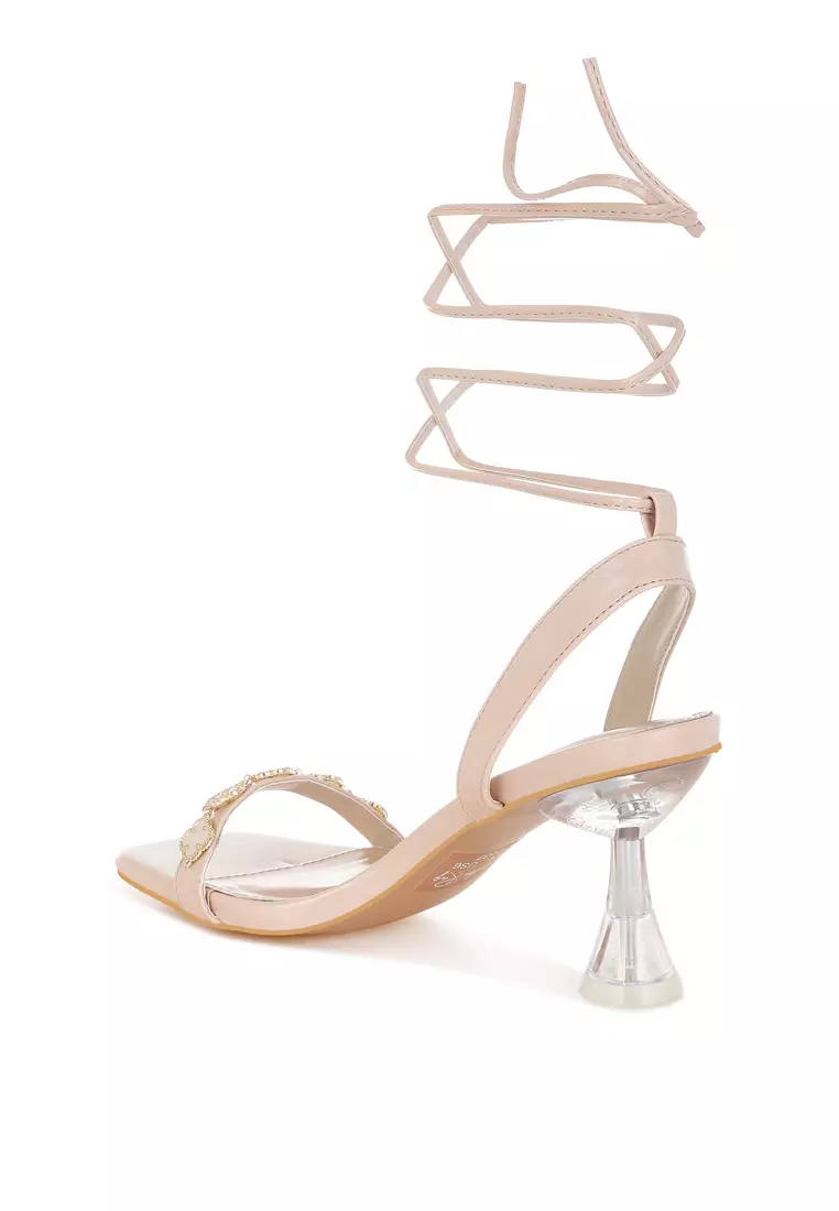 Charm Detail Spool Heels In Beige