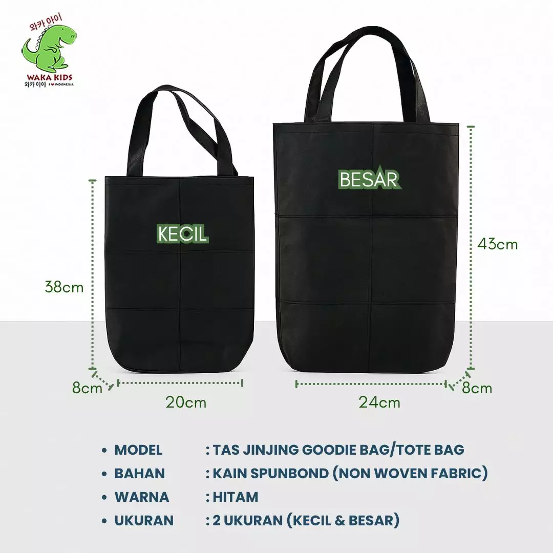 Wakakids Tas Jinjing Kain Spunbond Polos Goodie Bag Tote Bag Souvenir Hampers Kantong Belanja Venrc Ukuran Kecil