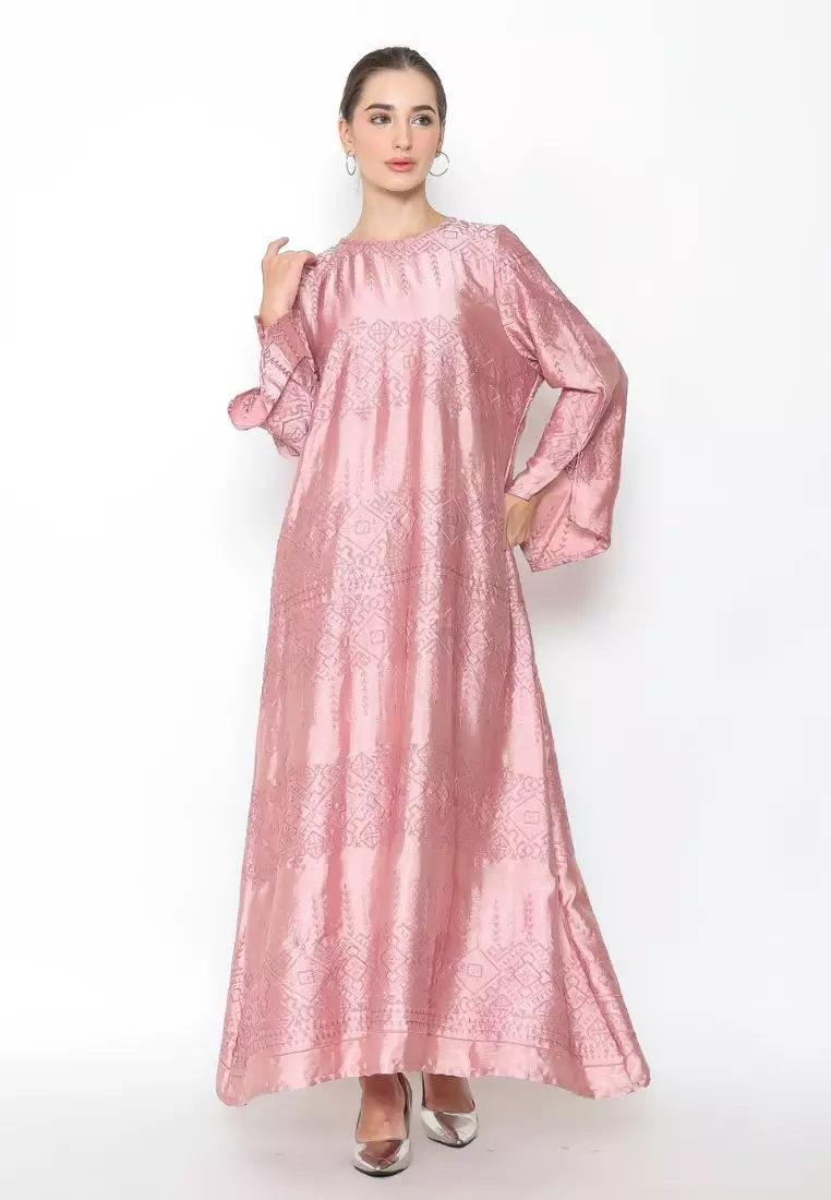 Rinjanie Batik x Senorita - Pink Muda - Gamis Tunik Bordir Gamis Wanita Modern - Dress Wanita Muslimah - Tunik Bordir Series - GTBB - PK