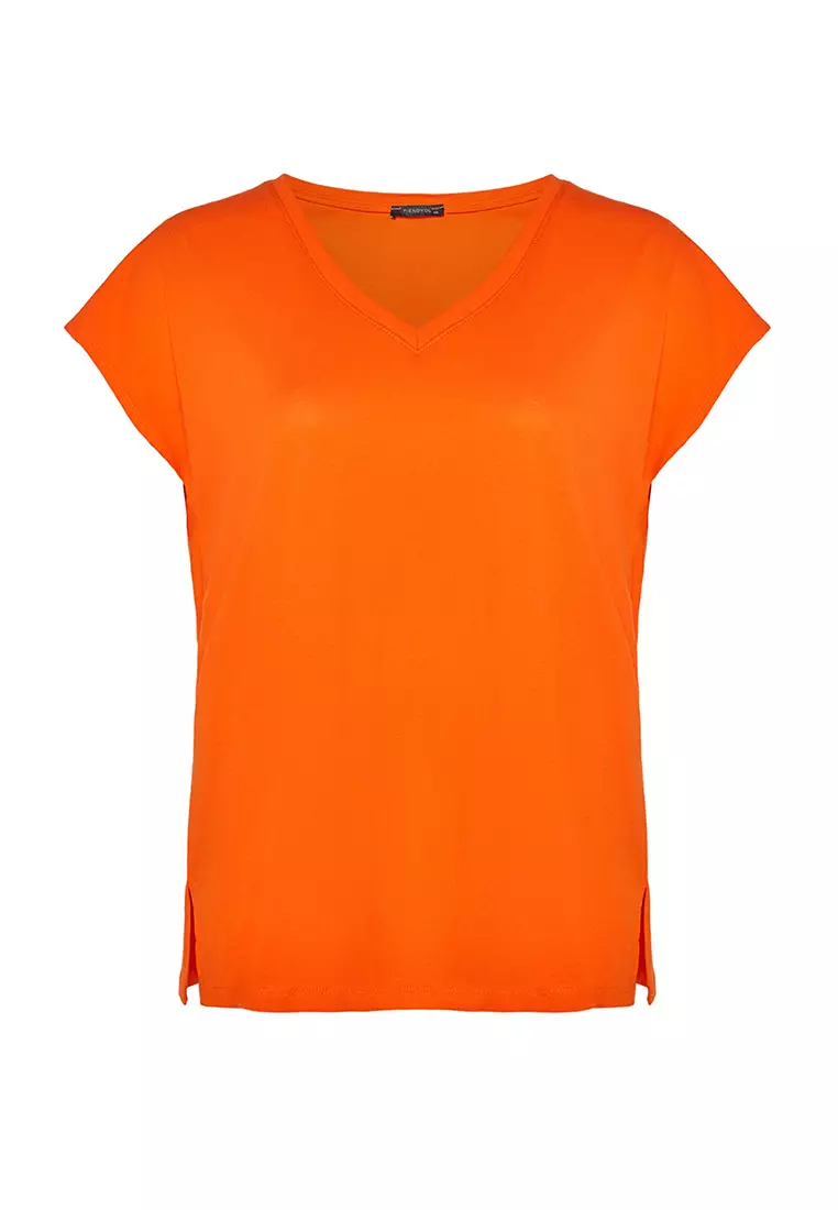 Plus Size V-Neck Slit T-Shirt