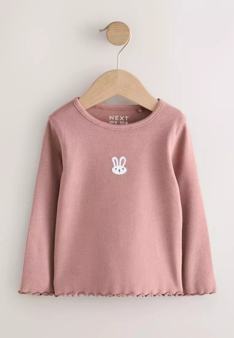 Long sleeve Embroidered Ribbed Top