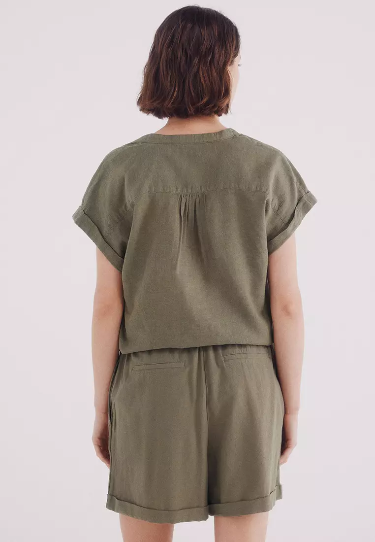 Short Elastic Waist Cotton Linen