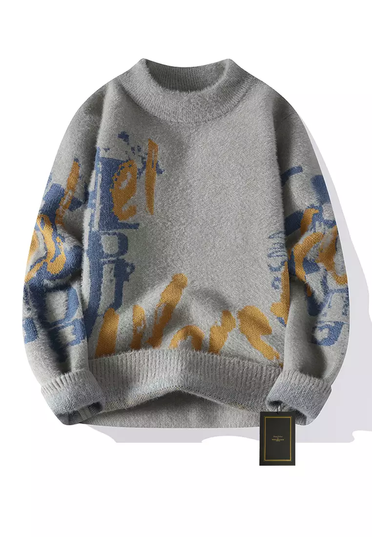 One sleeve sales oblique collar sweater