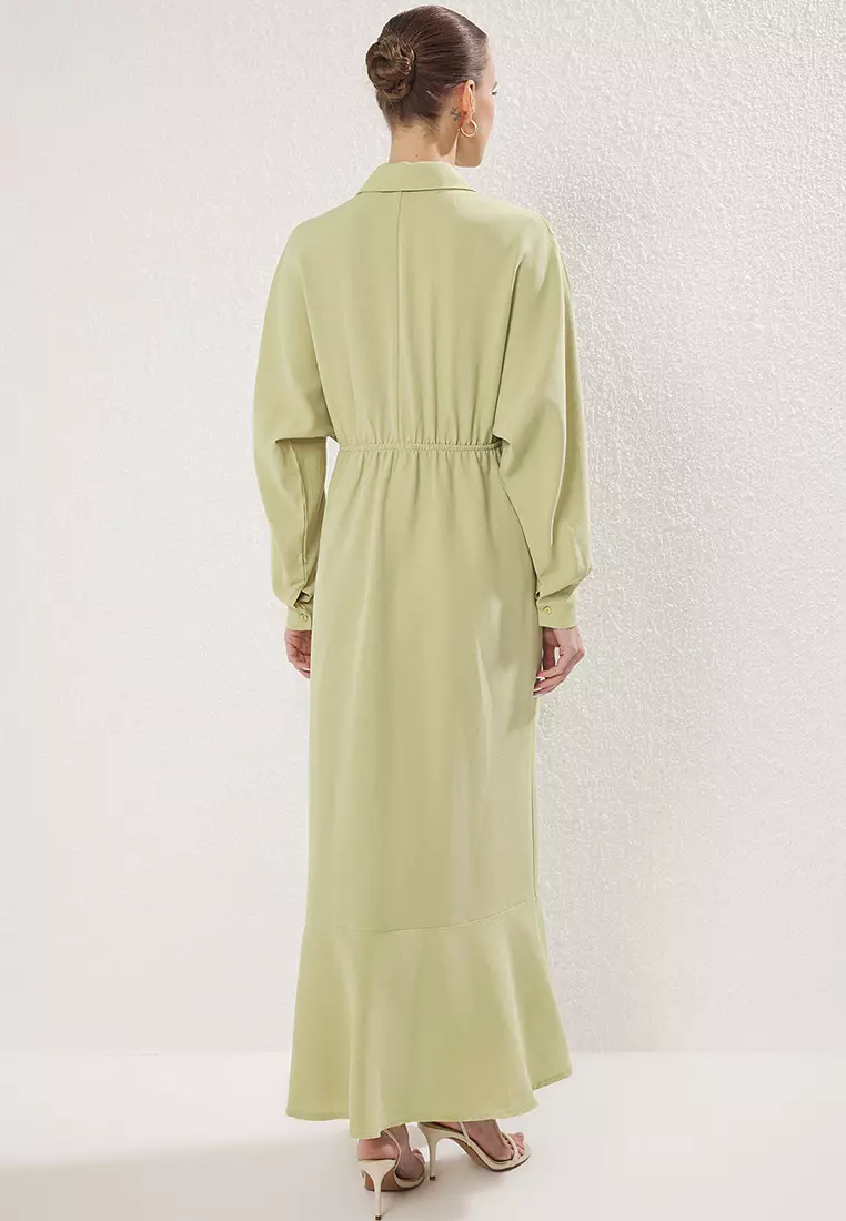 Khaki Linen Woven Shirt Dress TCTSS25EB00103