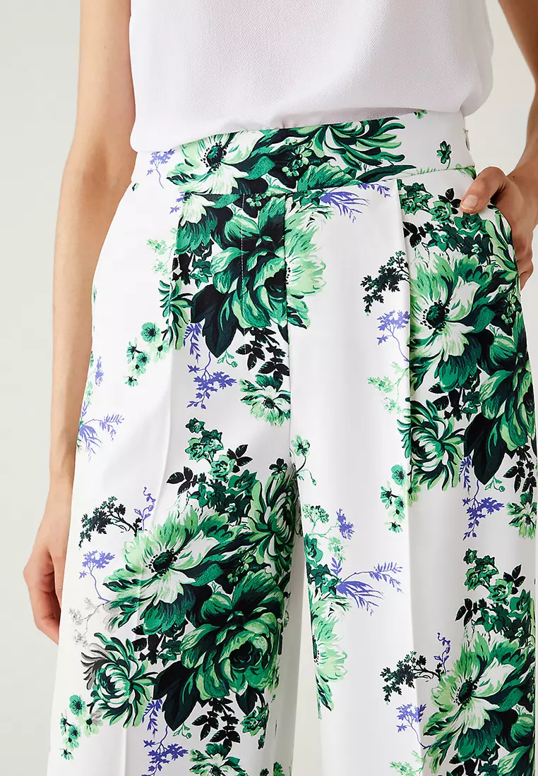 Satin Floral Wide Leg Trousers