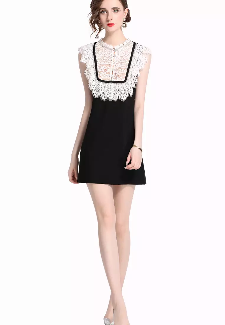 Sunnydaysweety 2024 New Style Temperament Black Lace Rhinestone ...