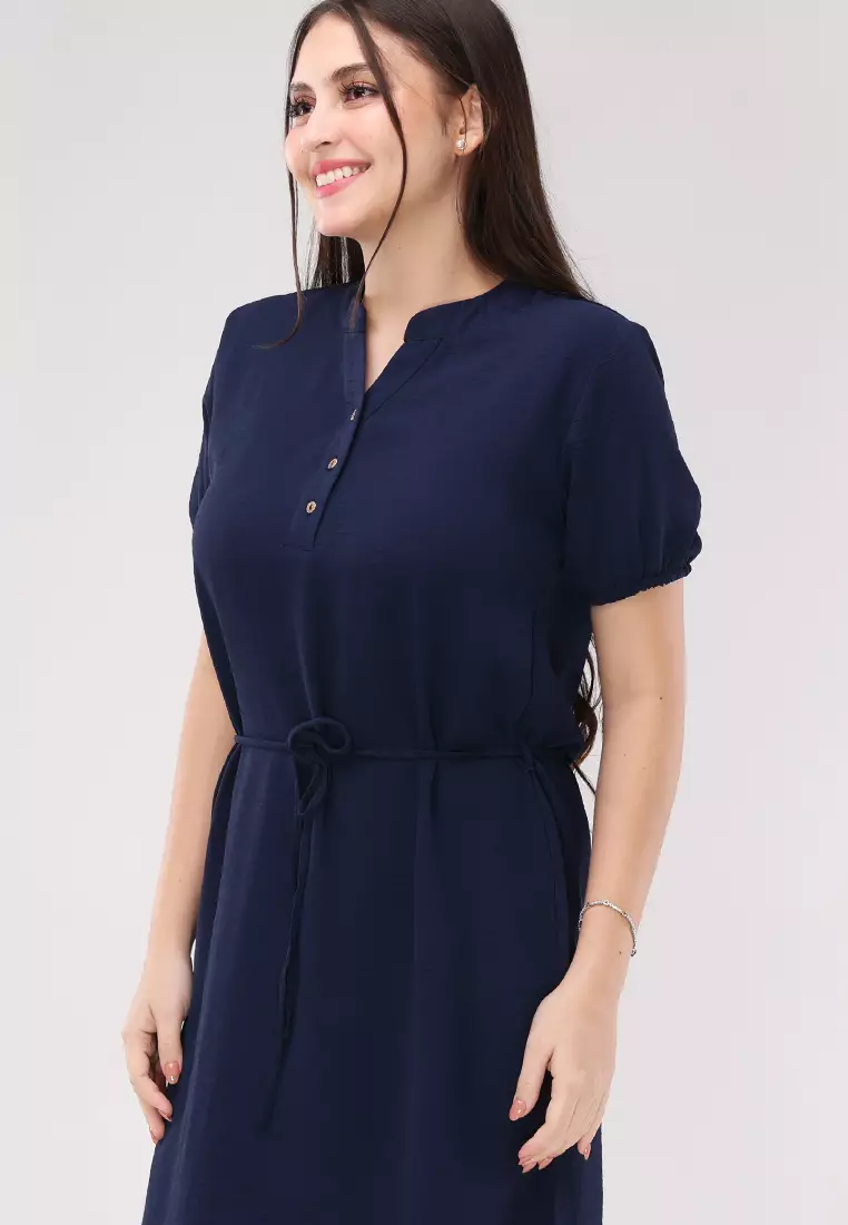 Wrinkled Linen Woven Short Sleeves Dress