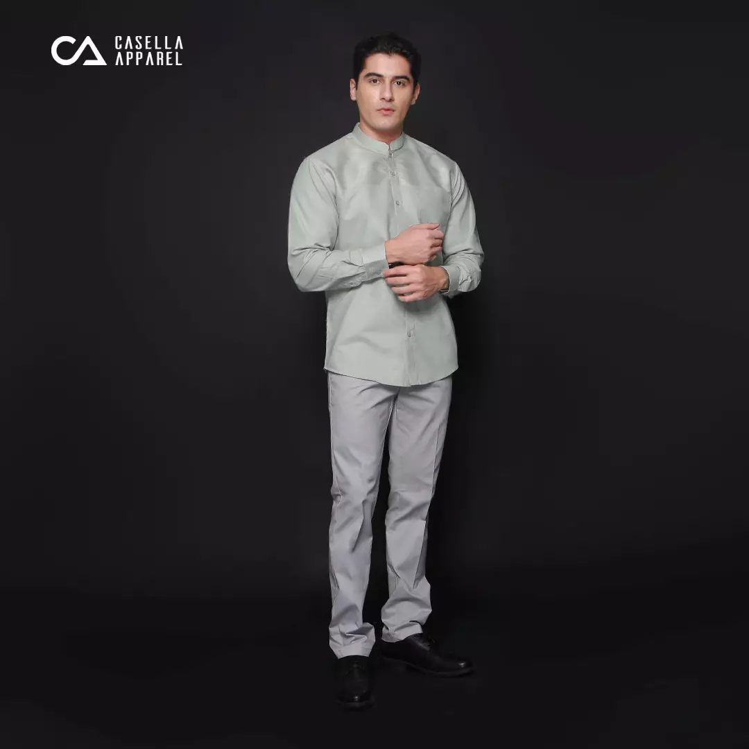 Casella Baju Koko Pria Lengan Panjang | Baju Koko Hassan Horizontal 9973 Sage