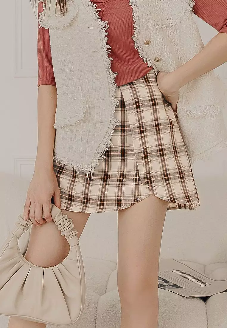 時髦高腰蘇格蘭格紋百褶短裙《CA2655》