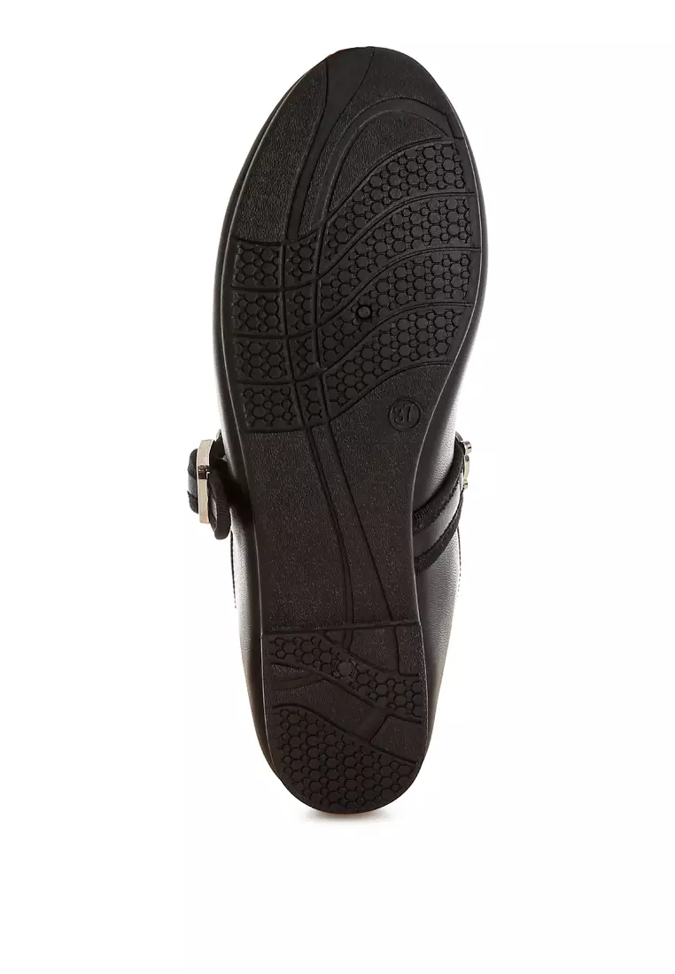 Charms Embellished Flat Mary Janes in Black