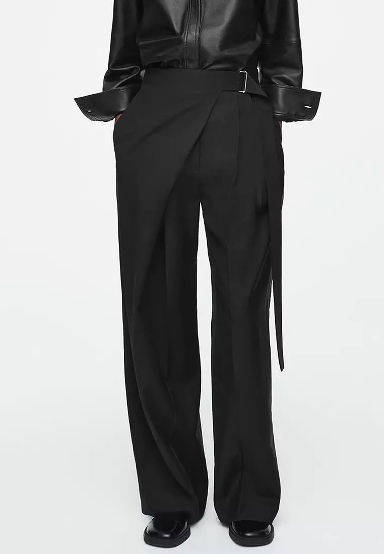 新品、タグ付きWOOL BELTED PANTS BELTED WRAP-FRONT WOOL TROUSERS ベルト付きラップフロント