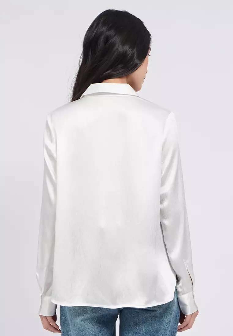 V-Neck Long Sleeve Satin Blouse