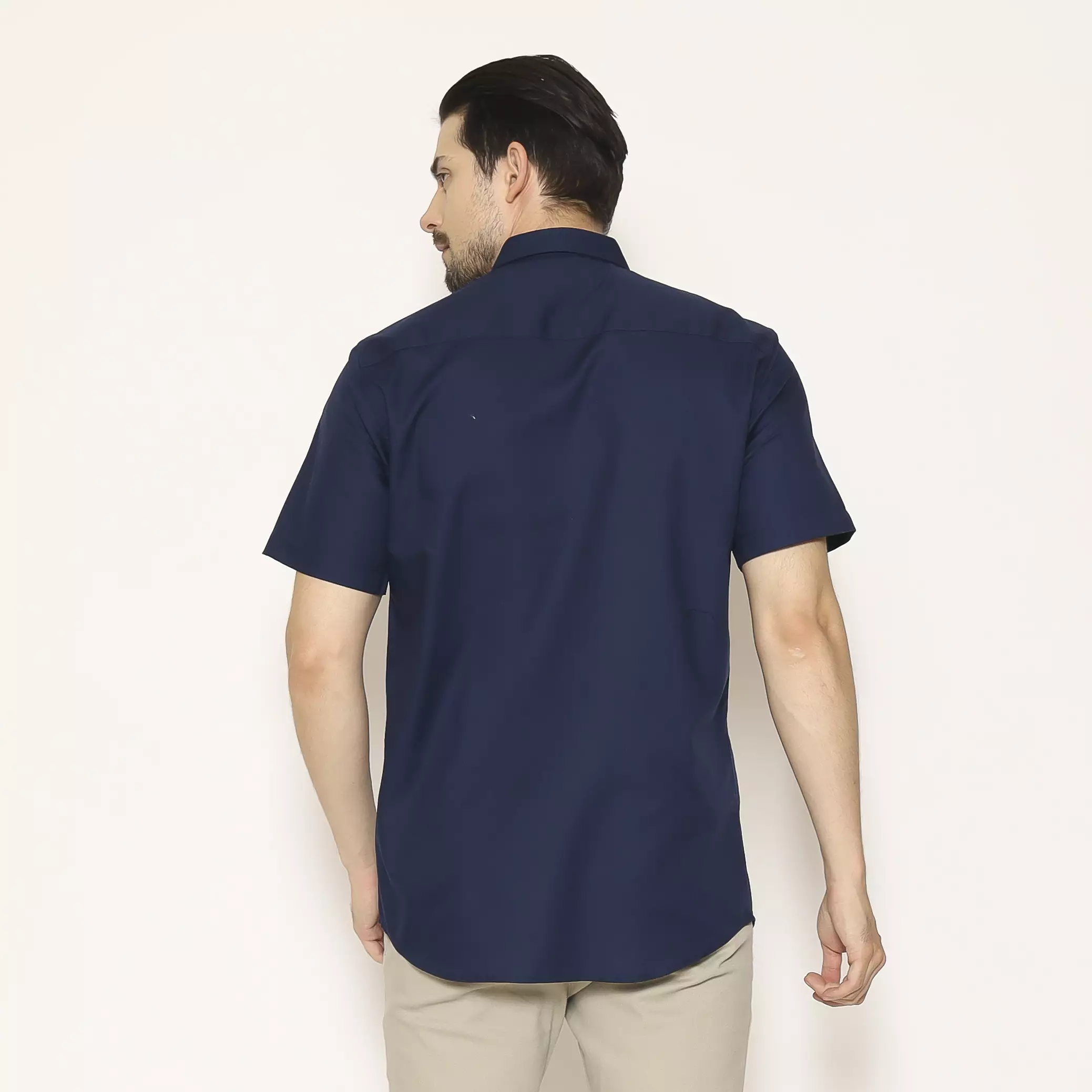 MAGINOT Kemeja Pria Basic Polos Lengan Pendek DARK NAVY