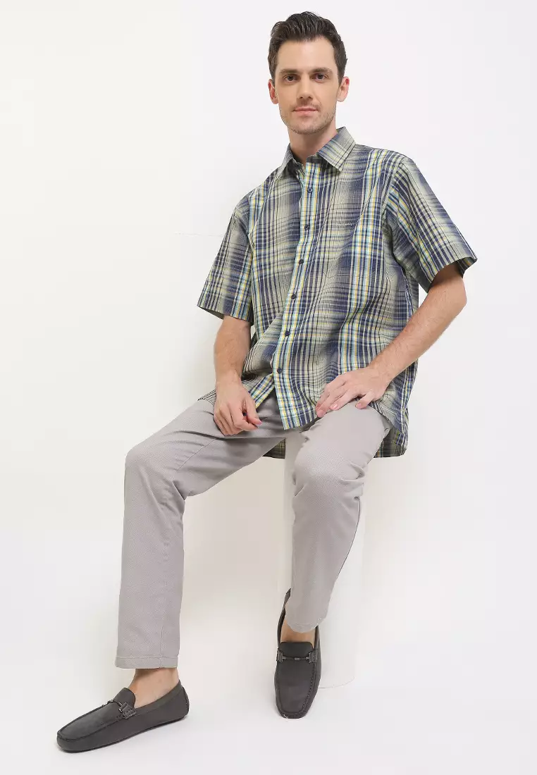 Kemeja Lengan Pendek Pierre Cardin Check Reigga Haute - Olive Regular Casual