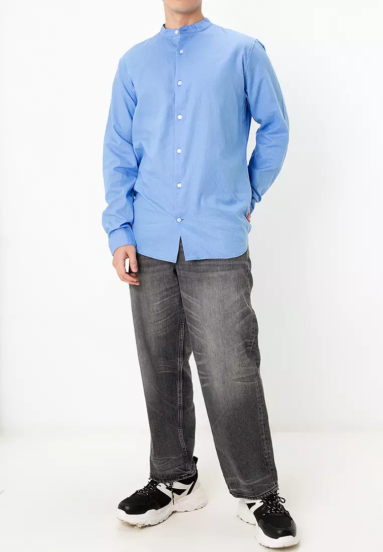Linen Band Collar Shirt