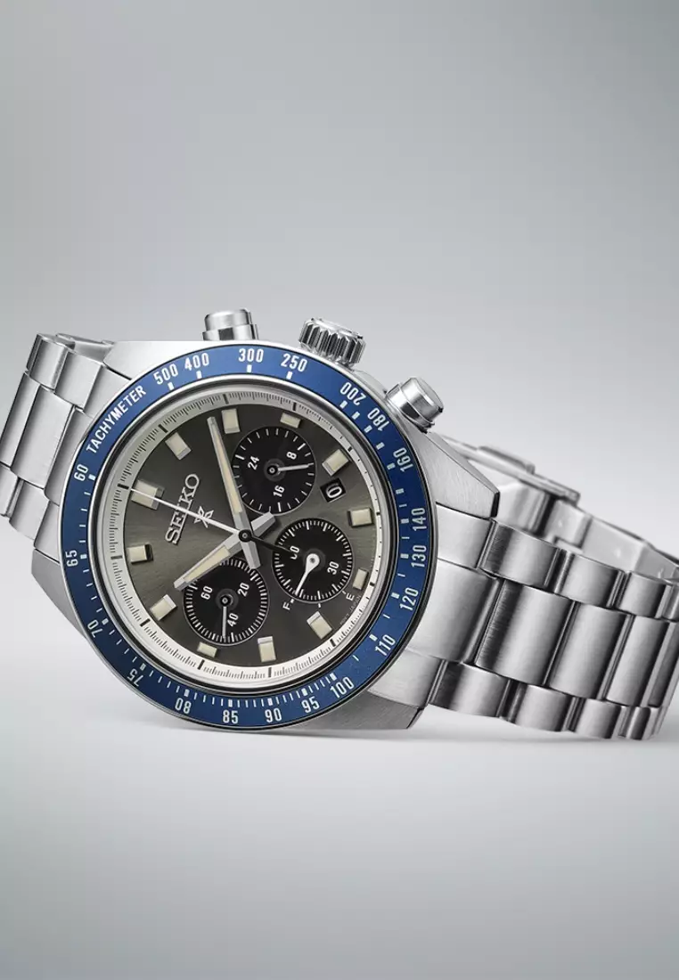 Seiko Prospex ‘Grand Touring’ Solar Speedtimer Chronograph Grey Dial Stainless Steel Band Quartz Watch SSC939P1