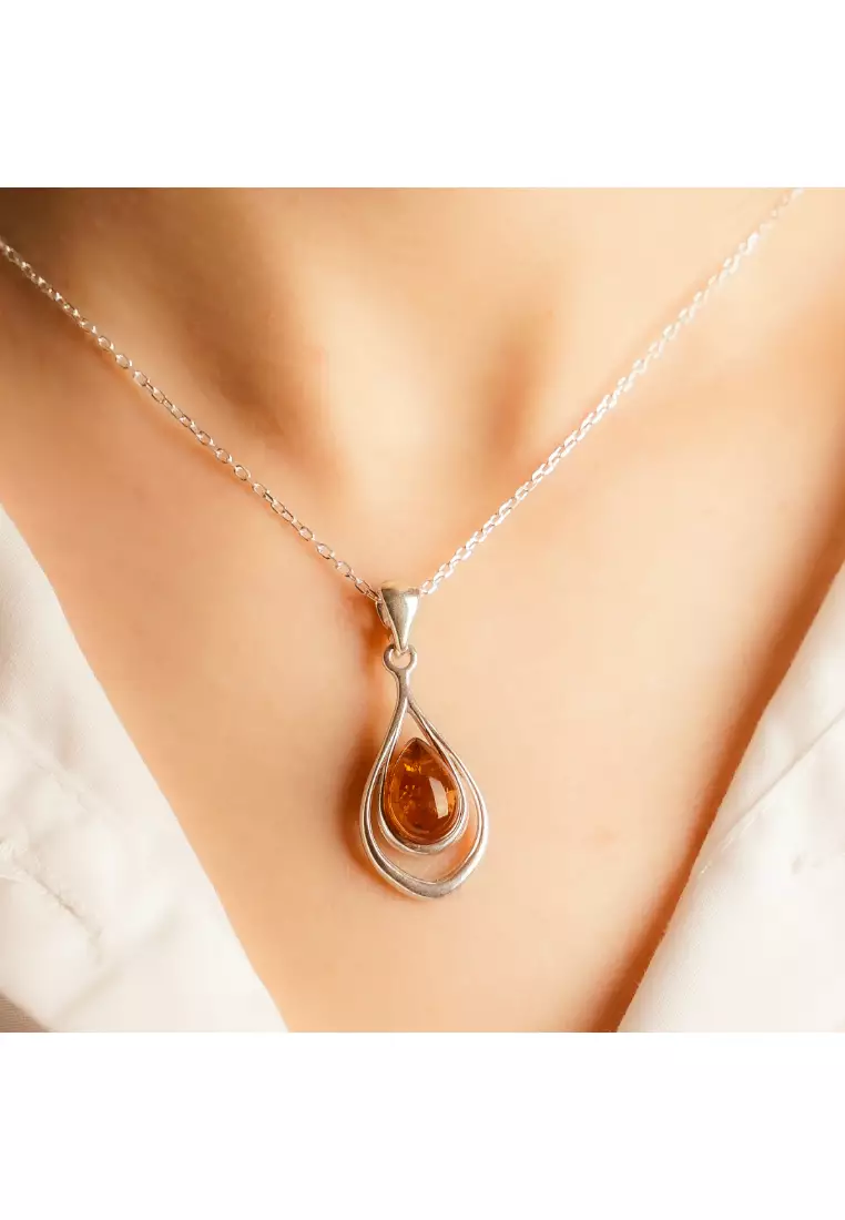 Multifaceted Baltic Amber Nested Drop Silver Pendant with 925 Sterling Silver