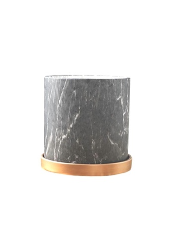 DILAS HOME Gold x Black Marble Effect Plant Pot with Tray - Large 0B8D1HL3C3B2B2GS_1