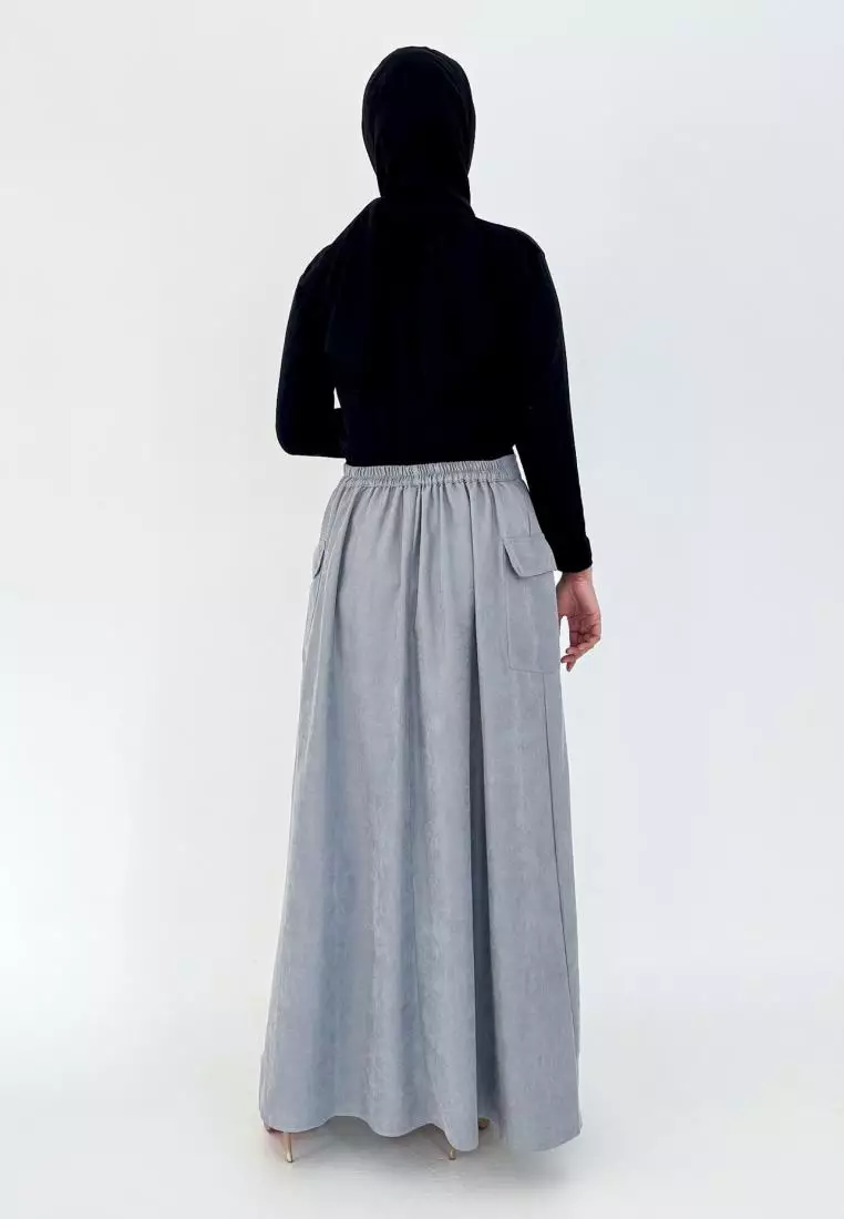 Carla Suede Skirt (Rok Panjang A-Line) ABU MUDA