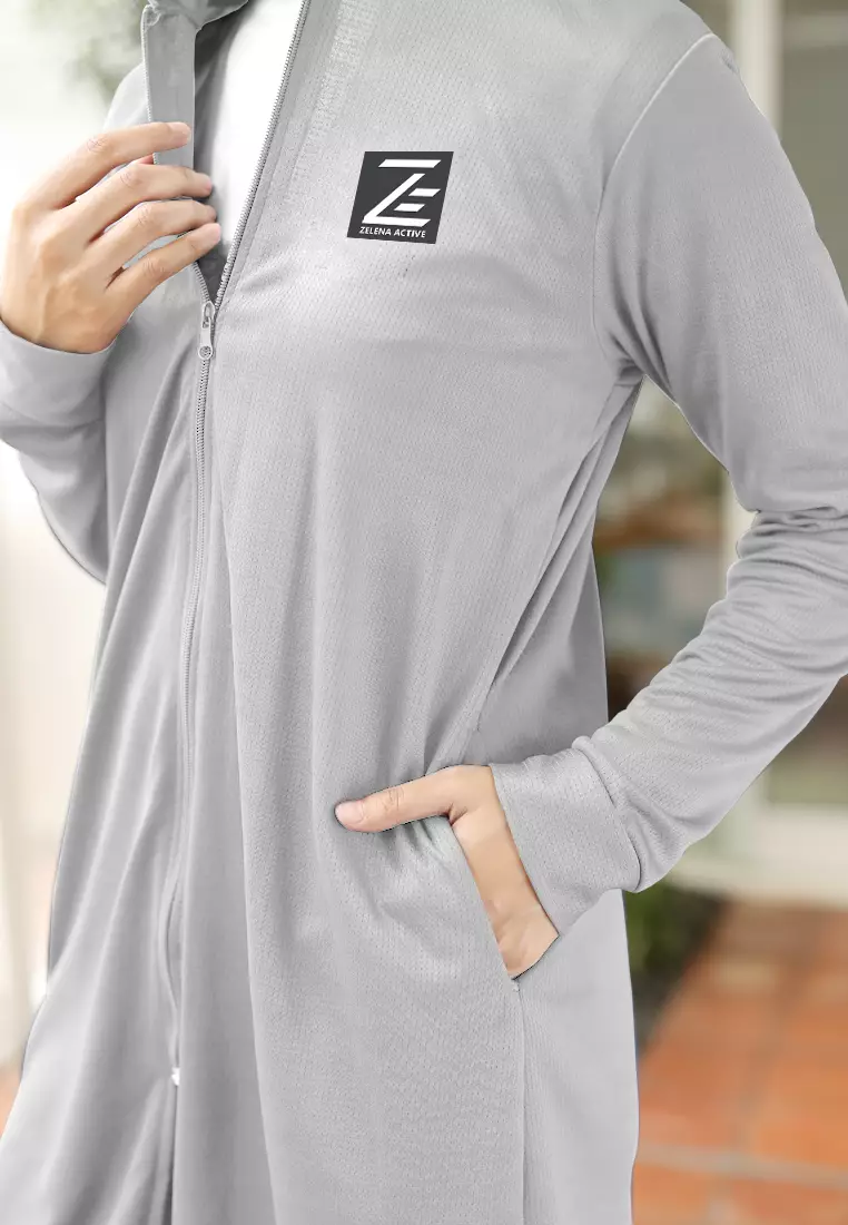 Zelena - Elle Tracksuit Hoodie Sport | Tunic Olahraga Lari Bersepeda - Titanium Grey