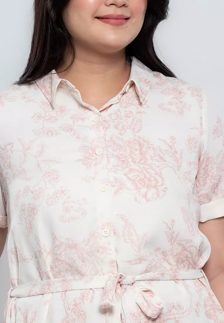 Milly Plus Size Liliana Floral Toile Shirt Dress with Sash Belt