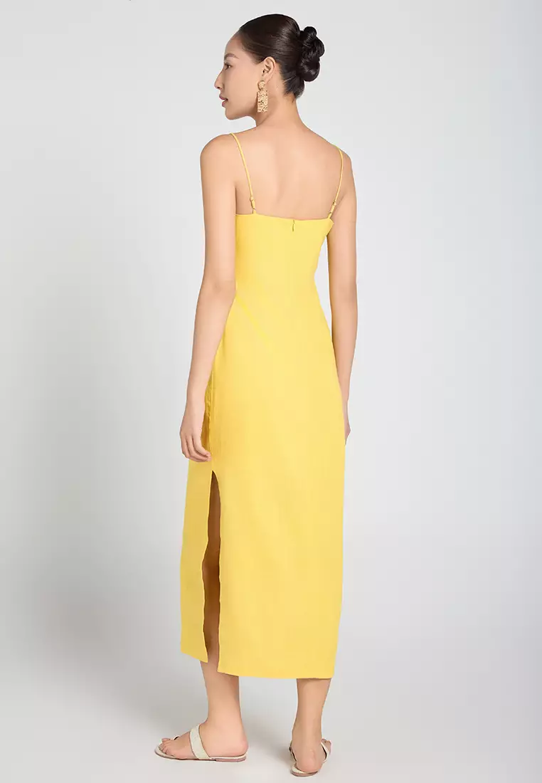 Linen Spaghetti-Strap Pencil Dress